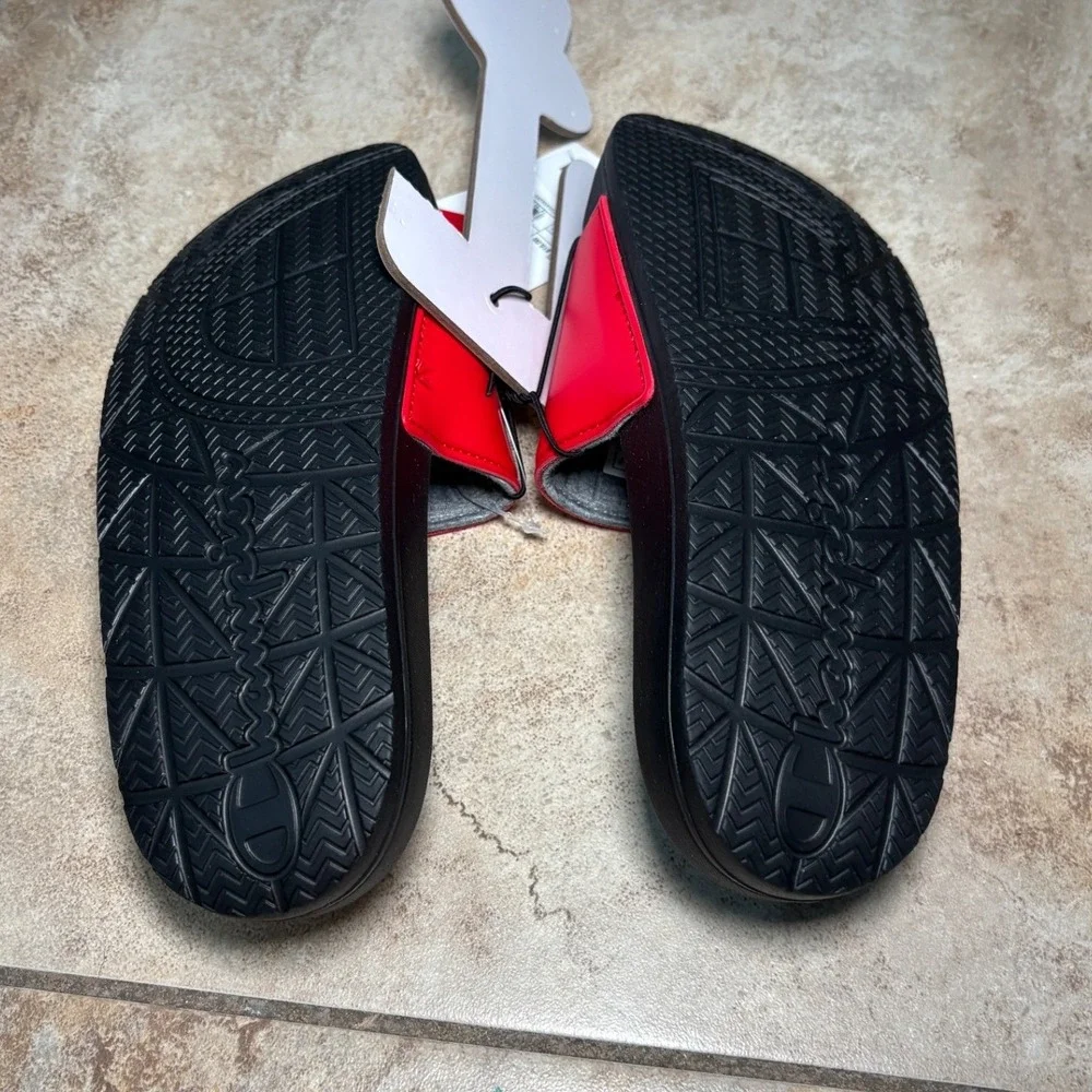 Champion IPO Slides Red Black Big C Logo Athletic Sandals Men Youth Size 6